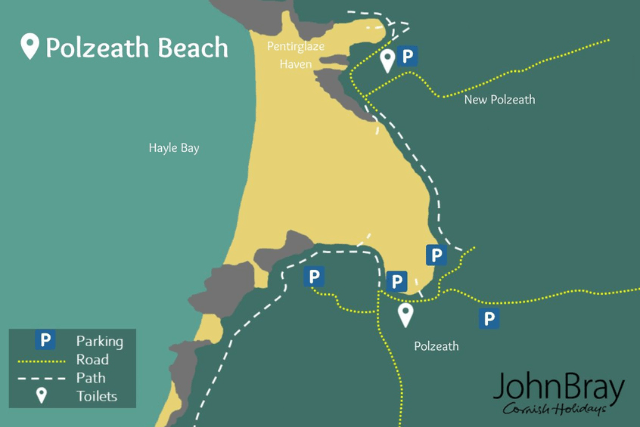 Polzeath Beach map by John Bray Cornish Holidays.