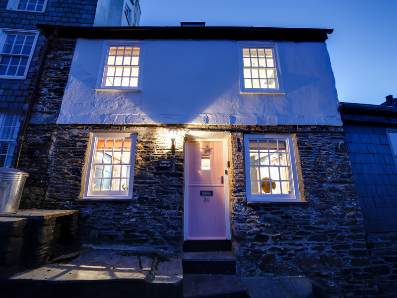 Hillside Cottage in Port Isaac at dusk