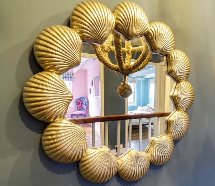 The middle deck through the mirror at Hillside Cottage, Port Isaac