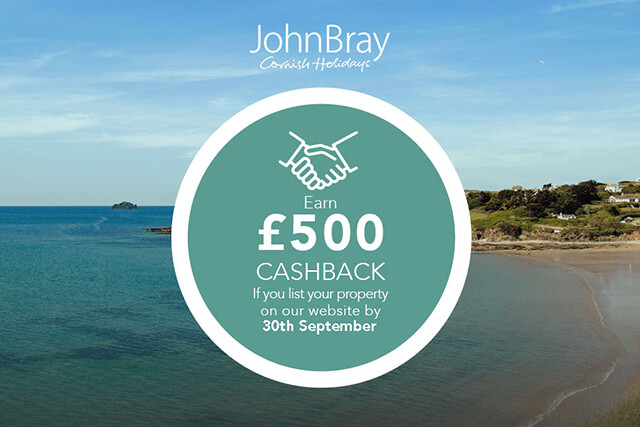 £500 cashback for John Bray Cornish Holidays