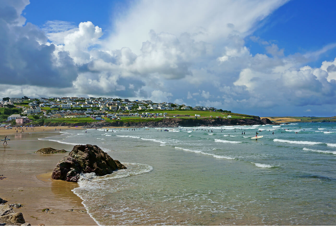 Polzeath Beach in North Cornwall, UK.