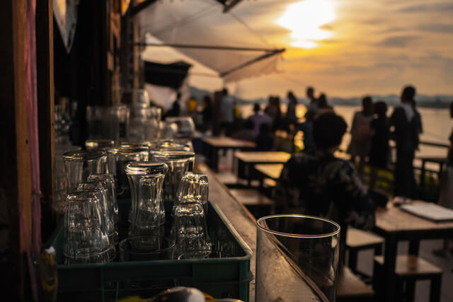 View from the bar a restaurant by the sea.