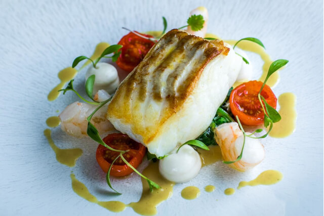 Fish dish at The Dining Room in Rock, Cornwall.