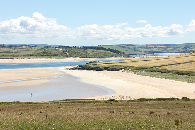 View of sandy beaches and Padstow.