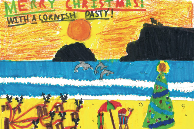 The winning Christmas Card from John Bray Cornish Holidays' 2021 Children's Christmas Card Competition